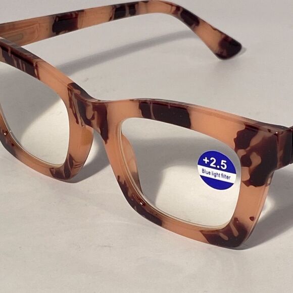 1072 Gretchen Reading Glasses 2.5 Square Pink Brown Tortoise Oversize NWT - Picture 8 of 9